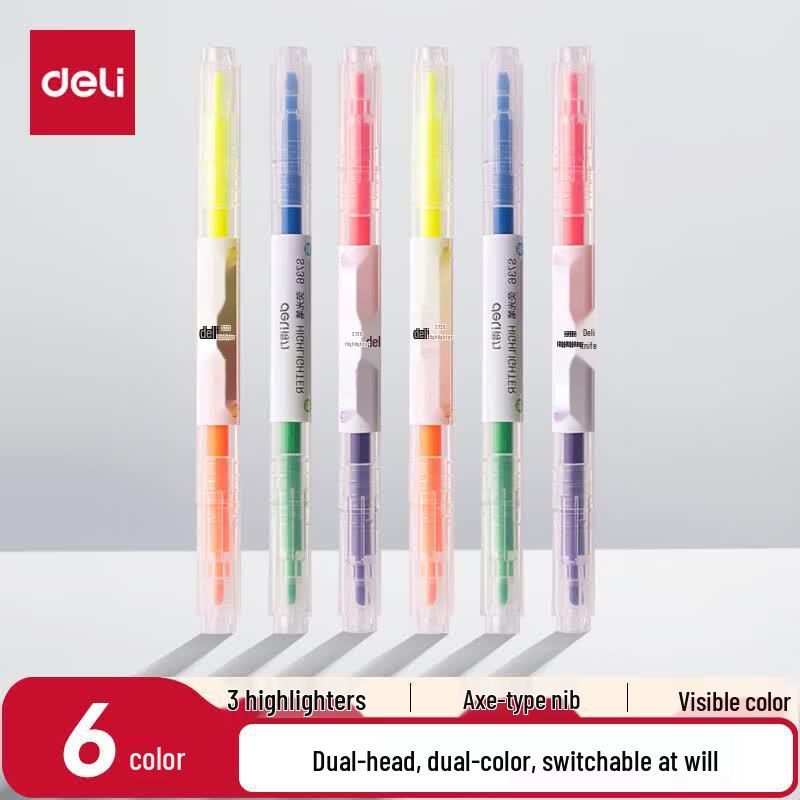 Deli S736 Double-Ended Dual-Color Highlighter Pen Set