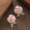 Korean version of super fairy, sweet and delicate three-dimensional diamond-encrusted zircon rose earrings, high-end versatile temperament earrings.
