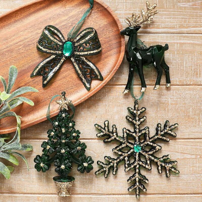 Matte Green Gradient Snowflake Christmas Tree Ornament PET Acrylic Hanging Decor Holiday Home Decoration