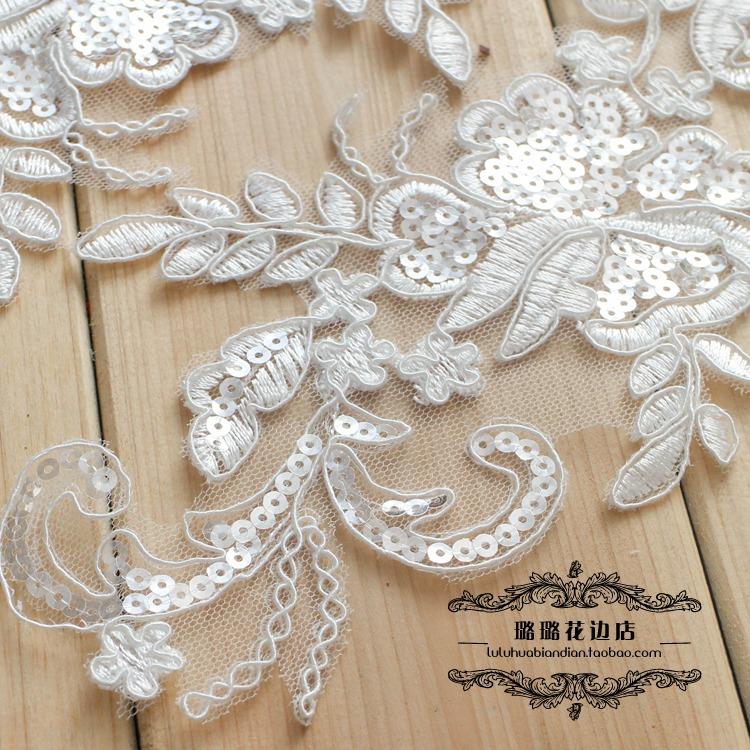 Lace Flower Lace Wedding Dress Head Jewelry Veil Handmade Diy Material Book White Sequin Applique Accessories