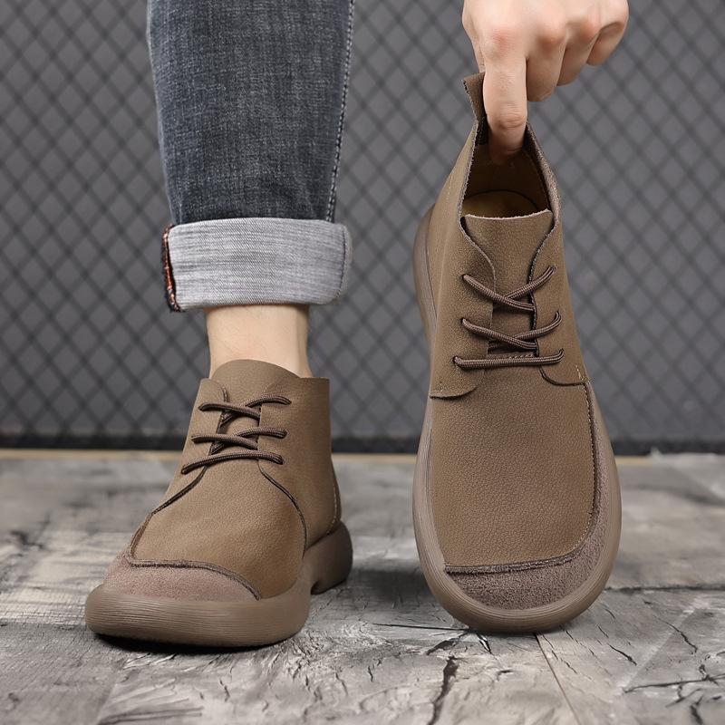 

Популярные в Douyin осенне-зимние модные кожаные ботинки из мягкой кожи на мягкой подошве, ботинки Мартин, трендовая ретро-универсальная обувь из коровьей кожи, мужские 44 коричневый