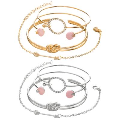 4 Teile/satz Frauen Knoten Pfeil Strass Intarsien Kreis Charm Armband Armreif Schmuck