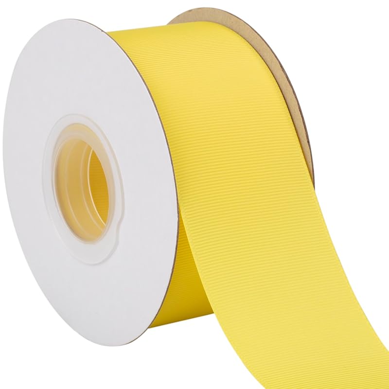 [Tekdeere]Width 50mm Solid Lemon Grosgrain Ribbon, Perfect for Gift Wrapping, Sewing, Hair Accessories, Wedding Decorations - 22 Meters/roll