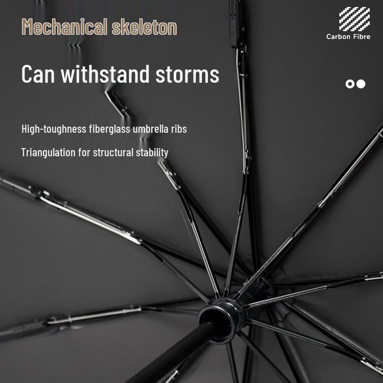 Men's Business Folding Umbrella with 10-Rib Carbon Fiber Handle, Sunscreen UV Protection, Automatic Open/Close, Rain or Shine.