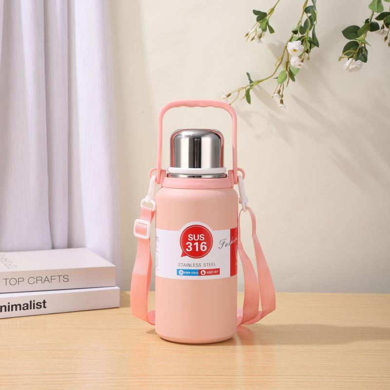

316 Stainless Steel Insulated Water Bottle with Handle - Large Capacity, Outdoor Sports Design, Diamond Pattern 900 ml розовый