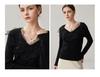 Women's Cloud Leaf Lace V-Neck Cashmere Sweater: Autumn/Winter Slimming Pullover, Single-breasted Base Layer Top.