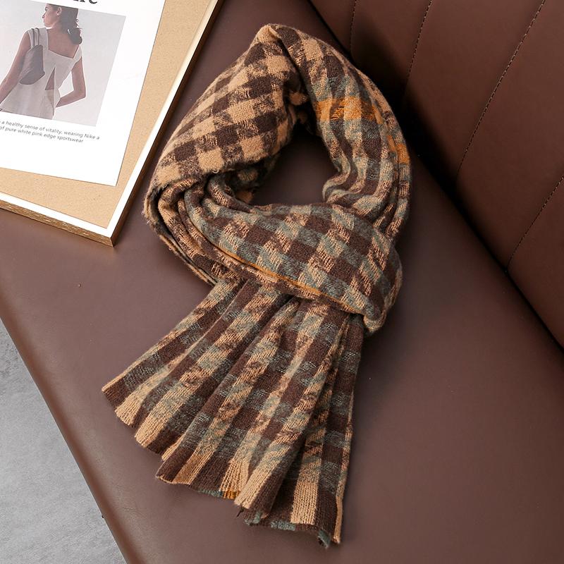 

Зимний клетчатый шарф, дизайн для женщин, кашемировая пашмина, теплая шаль, женская накидка, шарфы с кисточками, вязаный мужской платок, толстое одеяло One size