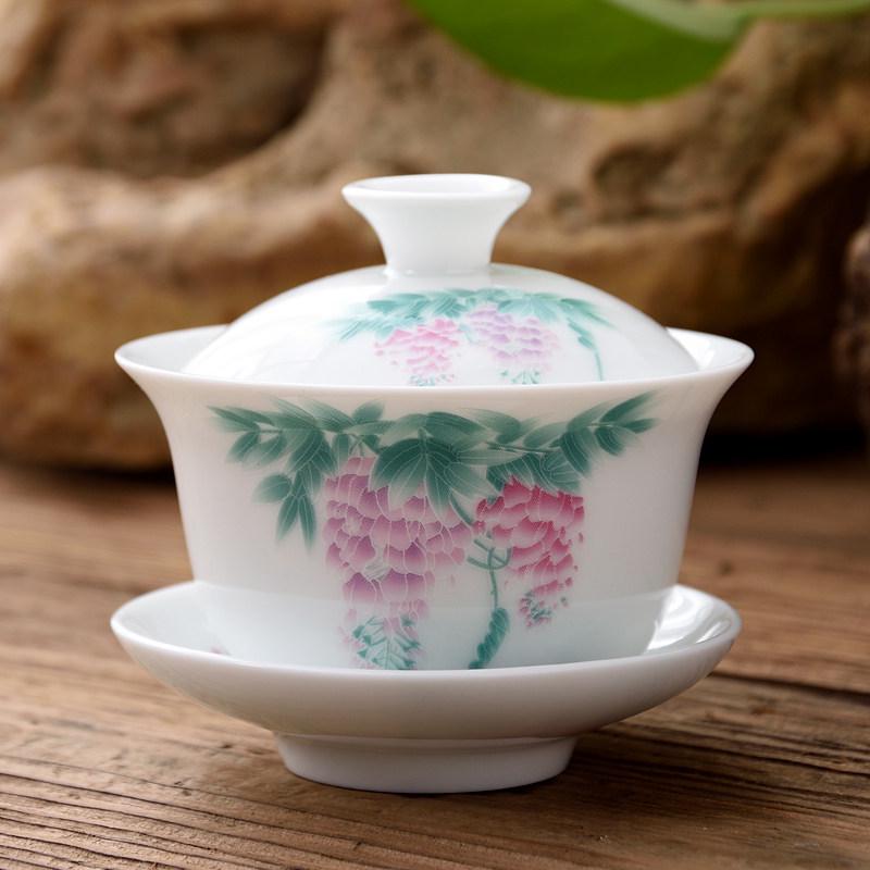 Blue and White Ceramic Gaiwan Tea Set: Small Tea Bowl & Tasting Cup with Concave Lid.