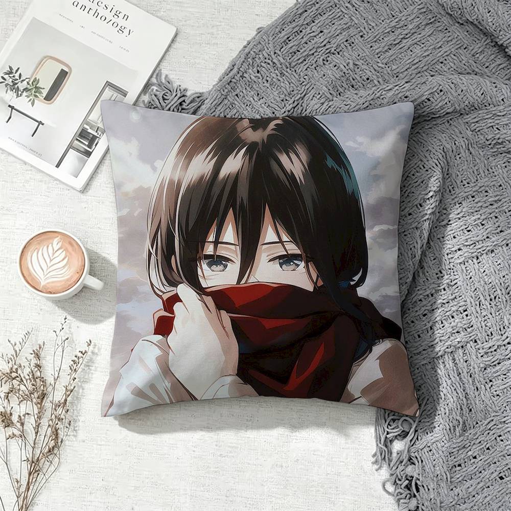 Mikasa Ackerman Attack on Titan Square Double-Sided Printed Pillow Case Sofa Cushion Cover Bedroom Bedside Decor