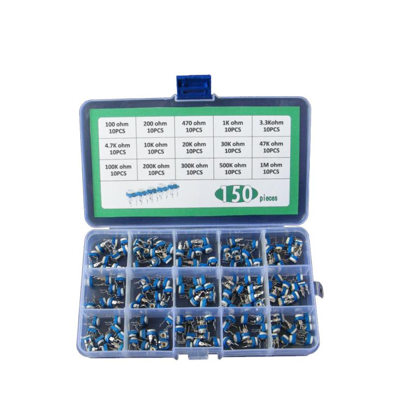 

150шт Rm065 Переменный резистор 0.1W 15 значений Регулируемый 6 мм Потенциометр Ассортиментный комплект