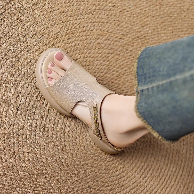 Thick-soled one-word cool slippers for women's summer wear, new super soft sheepskin, simple and lightweight non-slip sandals