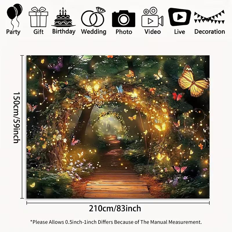 

2D Enchanted Forest Butterfly Photography Backdrop Fairy Light Arch Background 47.2x31.5inch/120*80cm