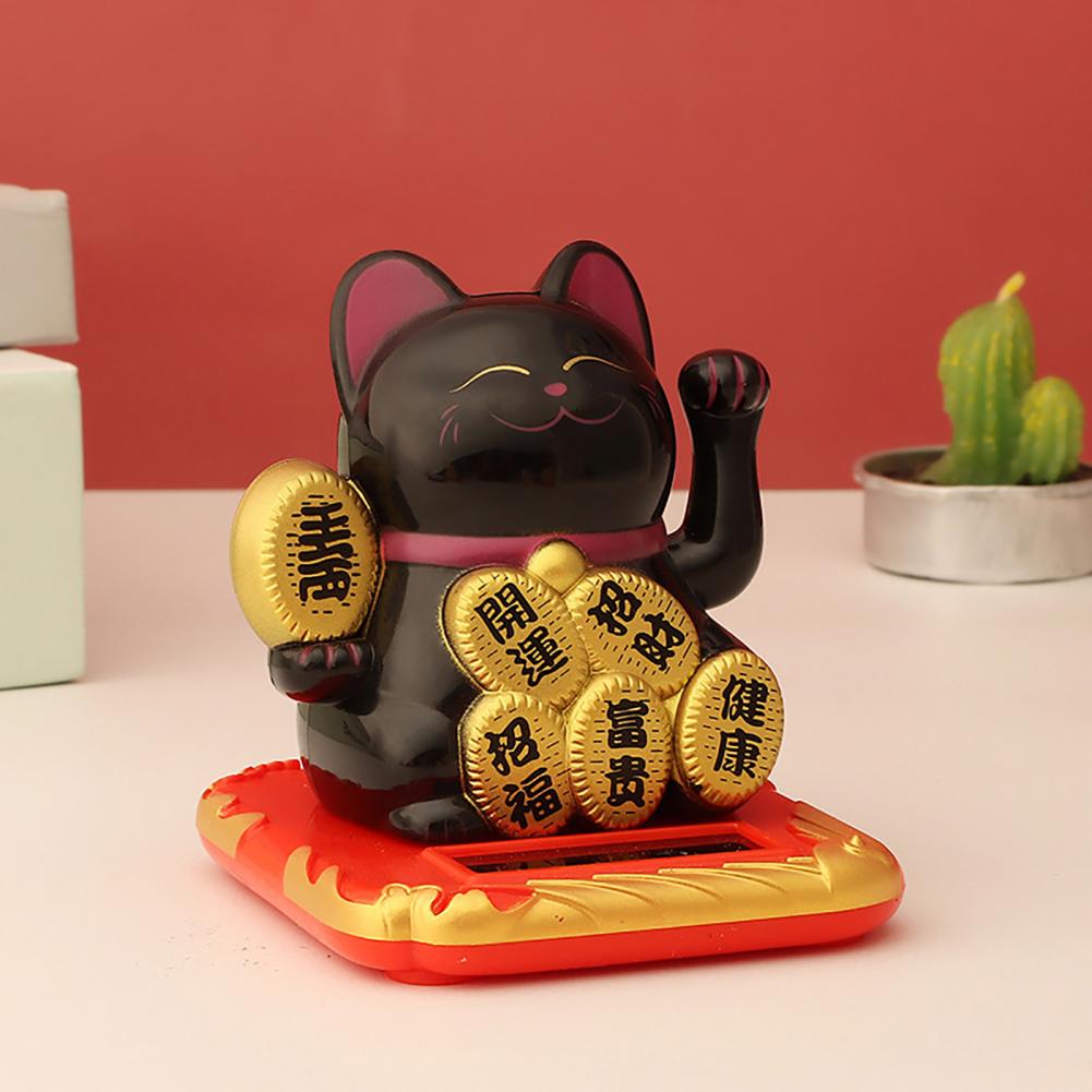 Solar Powered Fortune Cat Waving Arm Beckoning Japanese Lucky Cat Shaking Hand Welcome Cat Figurine Cats Miniature Toys For Kids