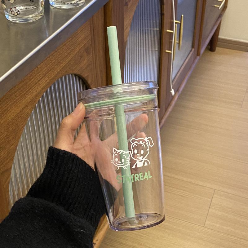 Minzgrüne Strohhalmbecher Tritan Hochtemperatur-Wasserbecher Umweltfreundlich, Frühlingsrosa Harada