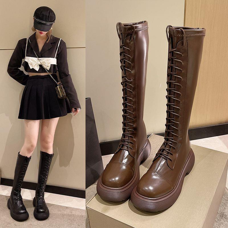 Long boots women's thick soles 2025 spring and autumn new knight boots slim Martin boots but knee high boots British long boots