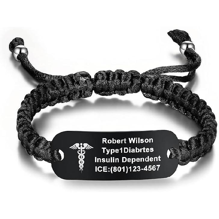 Medical Alert Bracelets for Women Personalized | Medical Alert ID Bracelets | Tow-Tone Polyester Rope Handmade Braided Emergency Bracelet, Adjustable