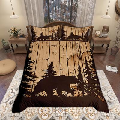 Homewish Rustic Bear Deer Duvet Cover Set 2pcs/3pcs, Vintage Farmhouse Lodge Cabin Bedding, Hunting Theme Comforter Cover Set