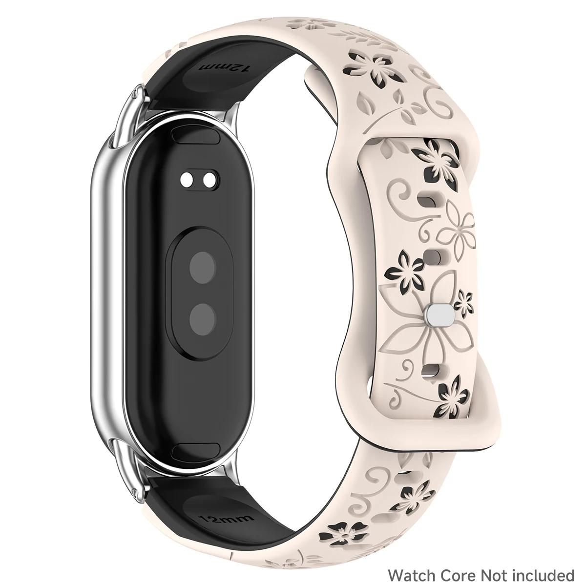 

Женский силиконовый браслет с 3D гравировкой в виде цветка для умных часов Xiaomi Band 9 NFC, дышащий ремешок для Xiaomi Band 8 NFC For Mi band 8 9