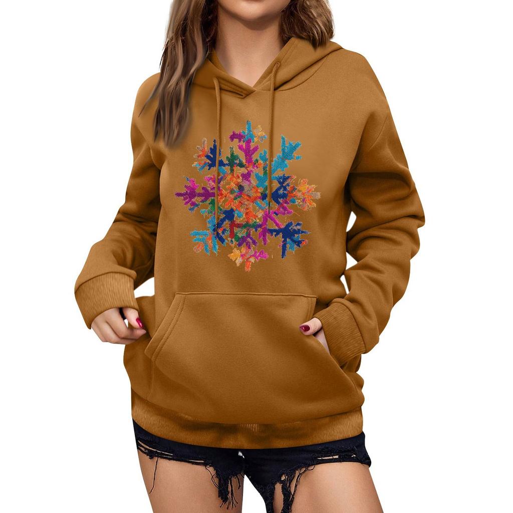 Women's Winter Christmas Printed Pullover Hooded Sweatshirt Fleece Long Sleeve Sweatshirt
