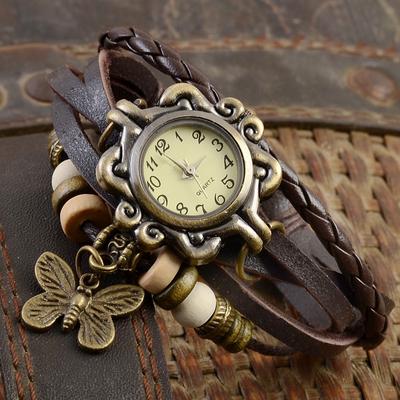 Cowhide Wrapped Multi-layer Watch Butterfly Pendant Bracelet Watch Female Watch Student Watch