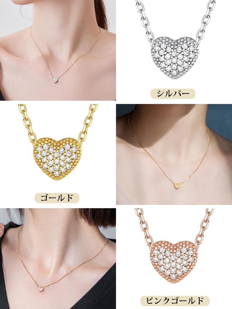 [ChicSilver] Heart Necklace for Women, Pink Gold, Zirconia Pave, Cute, Popular Accessory