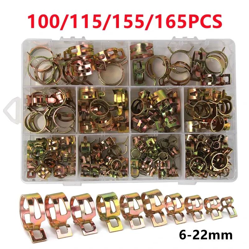 100/115/155/165pcs Spring Hose Clamps 6-22mm Fuel Spring Clip Silicon Hose Clamp Autos Spring Clip Fuel Oil Water Tube Clamp 115PCS
