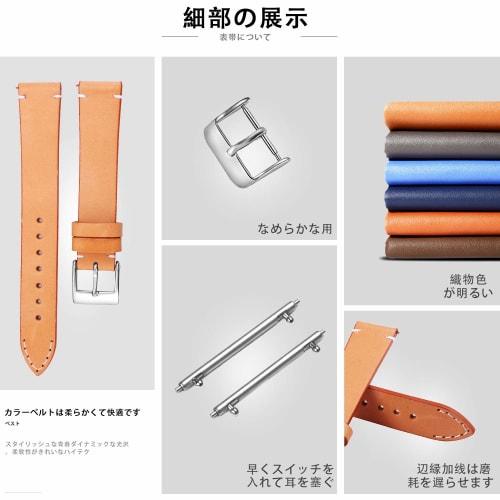 BINLUN Genuine Leather Watch Band, Quick Release, Replacement Strap for Men and Women, Unisex, 12mm, 14mm, 16mm, 18mm, 20mm, 22mm, 24mm, 4 Colors (Ora