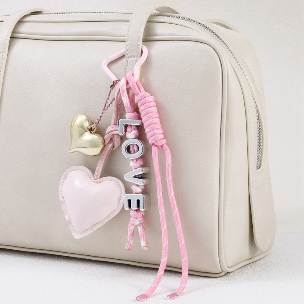 English Letter Braided Rope Car Keyrings PU Love Rope Bag Charm Kids Gifts