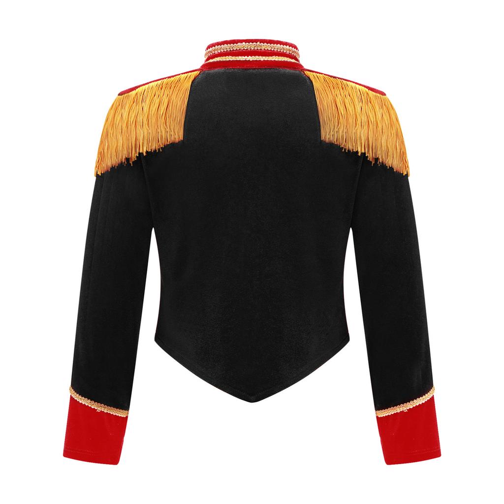 Kids Girls Ringmaster Jacket Costume Long Sleeve Fringe Tassel Shoulder Jacket Coat Circus Tailcoat Halloween Cosplay Dress Up