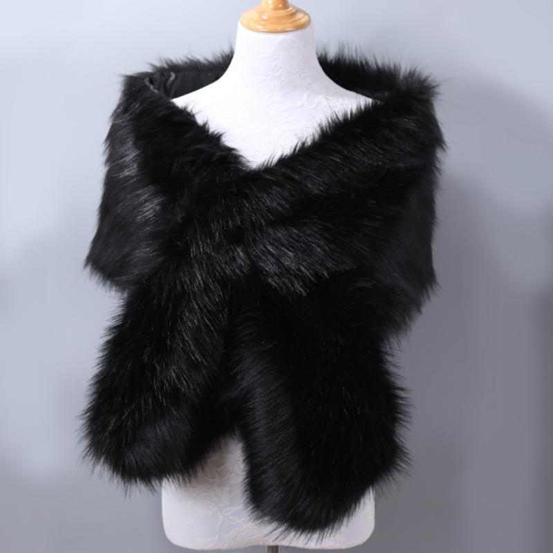 

Осень-зима роскошный искусственный мех шаль шарфы дамы плюшевые шарф накидка для свадебной вечеринки меховой болеро длинный накидка One Size чёрный