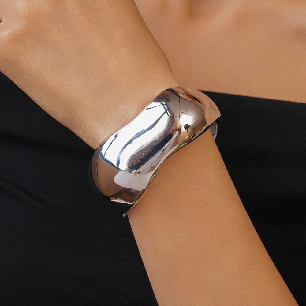 Gold Silver Color Wide Irregular Bangle Wide Opening Exaggerated Bracelet Metal Cuff Bangles Gift