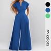 Salopetă elegantă cu pantaloni largi pentru femei, salopetă lungă de vară, salopetă casual cu mânecă scurtă, salopetă lejeră de vacanță, culoare solidă