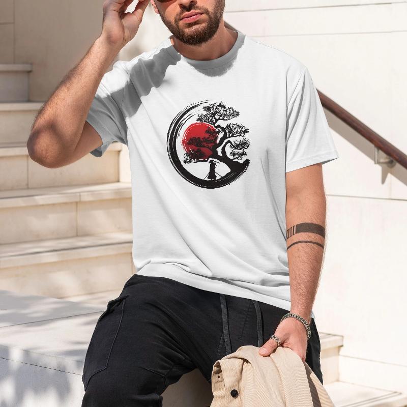 Men's Summer Japanese Samurai Graphic Printed T-Shirt Casual Style Tops for Men and Women Tidal Current Sports