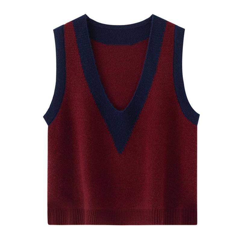 Knitted Sweater Vest Autumn And Winter New Wool Korean Version Loose Outer Wear Color Matching V-Neck Sweater Knitted Vest