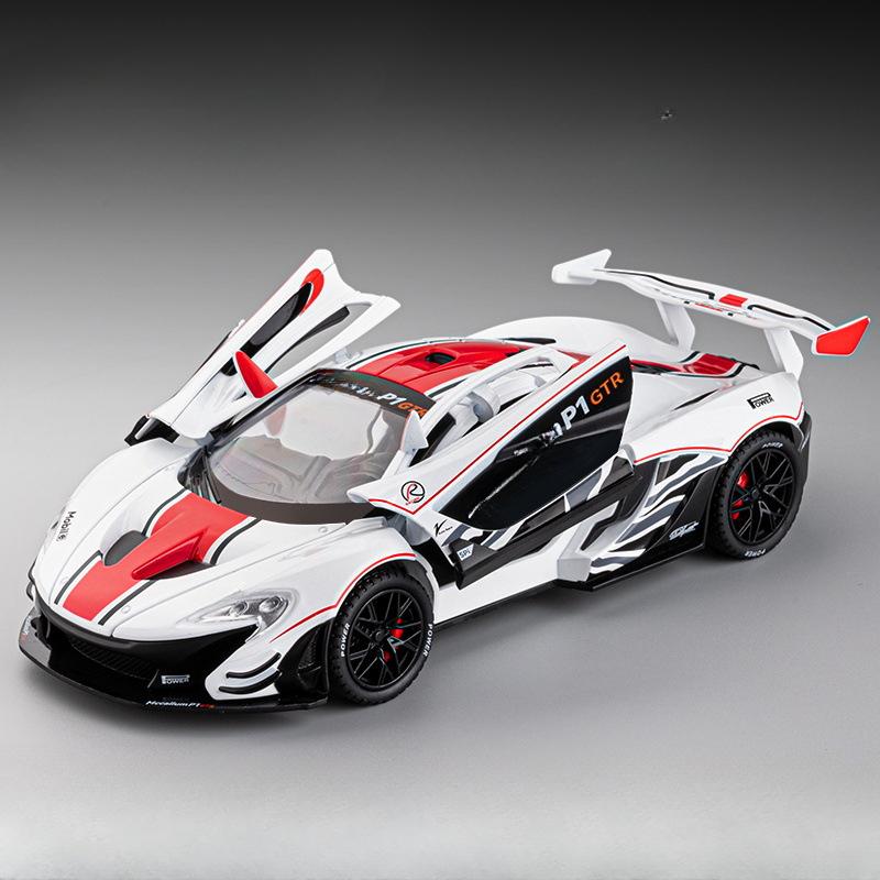 1/22 McLaren P1 GTR Modelo Coches Juguete Aleación Fundición a Presión Coche Deportivo 3 Puertas Que Se Pueden Abrir Sonido Luz Retroceso Modelo Decoración Festival Regalo