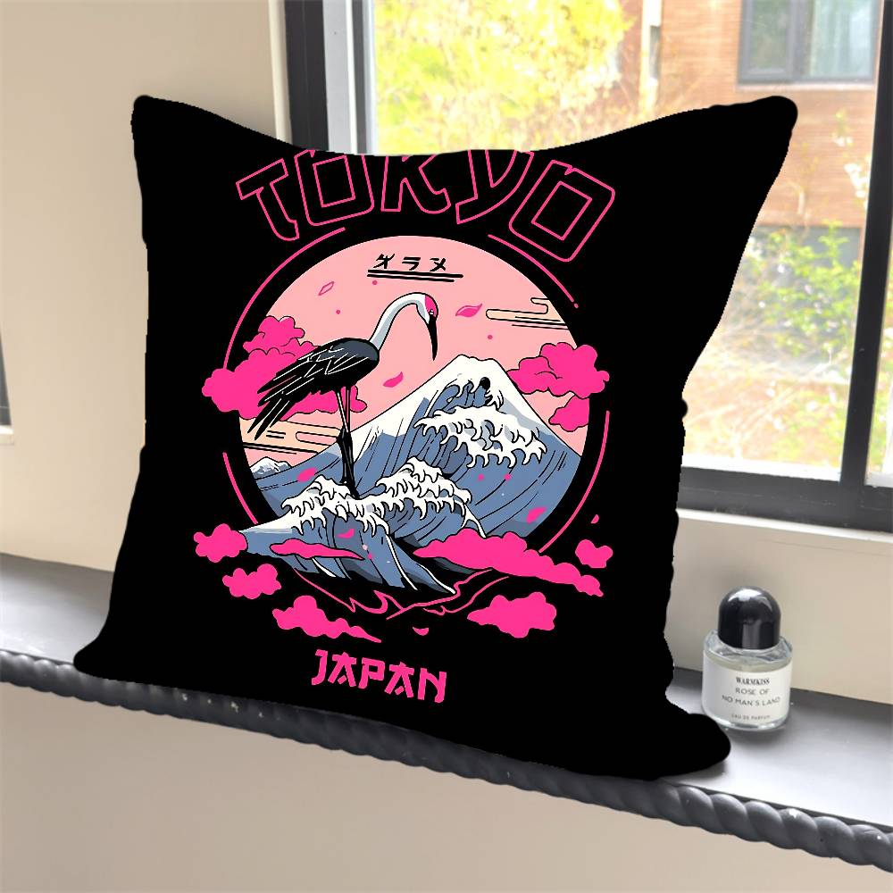 1 Stück Vintage Japanische Kunst Y2K Harajuku Kissenbezug Quadratisch Schlafzimmer Sofa Freizeit Komfort Kissen Auto Heimdekoration