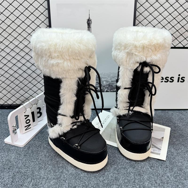 Thick-soled inner heightening large snow boots women's winter piled thickened fluffy shoes high non-slip warm moon boots