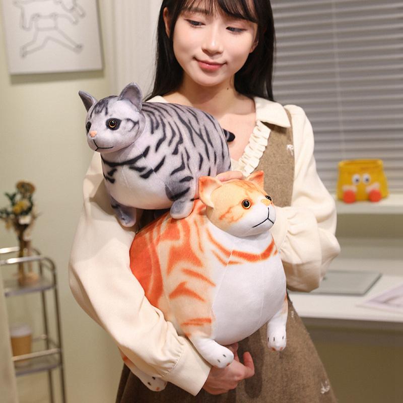 Funny Lifelike Chubby Cat Plush Toys Cotton Stuffed Full Pet Cat Doll Cute Pet Kitten Hanging Toys Bags Decor Home Throw Pillow