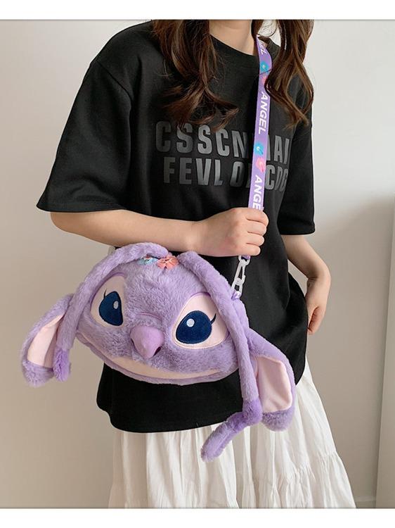 Women's Plush Kuromi & Cinnamoroll Tote Crossbody Bag - Cute Dog Tooth Design Handbag