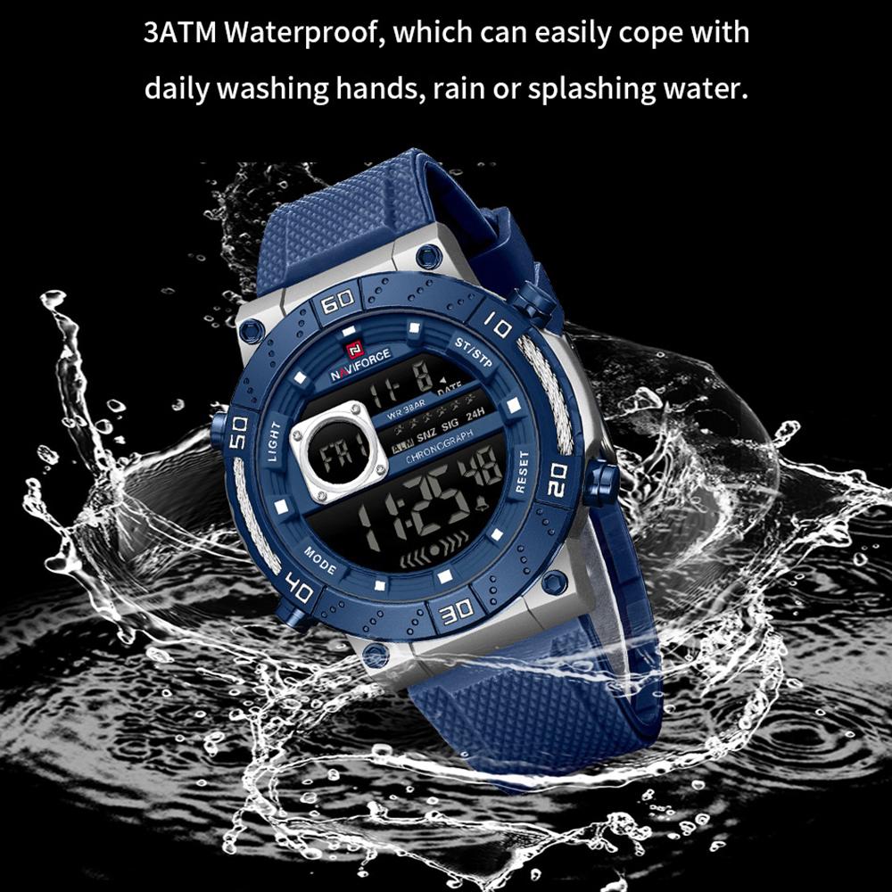 Naviforce Men's Sports LCD Digital Watch Silicone Strap Waterproof Night Mode Chronograph Week Multifunctional Outdoor Men's Boy Watch NF9241T