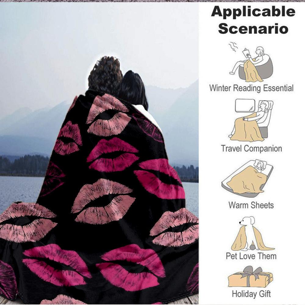 1pc Lipstick Kiss Print Blanket Warm, Cozy, And Soft, Suitable for Sofas, Beds, Cars, And Office Use.Perfect for Camping And Travel, Making It a Great