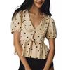 2026 Spring/Summer Polka Dot Plaid Solid Color Short Sleeve Lace-up Doll Collar Shirt