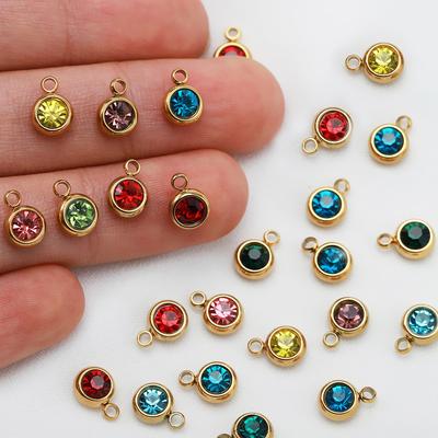 Stainless Steel 6mm Gold Birthday Stone Lucky Birthday Stone Pendant, Water Cup Diamond DIY Jewelry Accessories