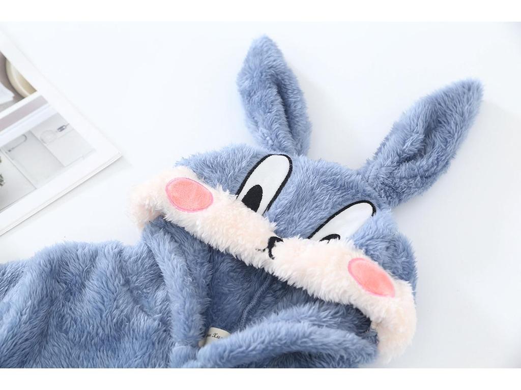 Children's Plush Cartoon Bathrobe - Boys' & Girls' Double-Sided Fleece Pajamas for Autumn/Winter