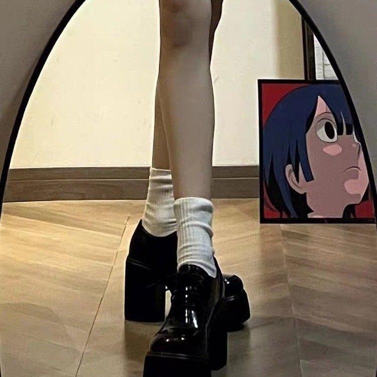 Super High Heel Lace-up Single Shoes Women's New Versatile Spice Girls Small Height Increase JK Uniform Shoes Student Small Leather Shoes