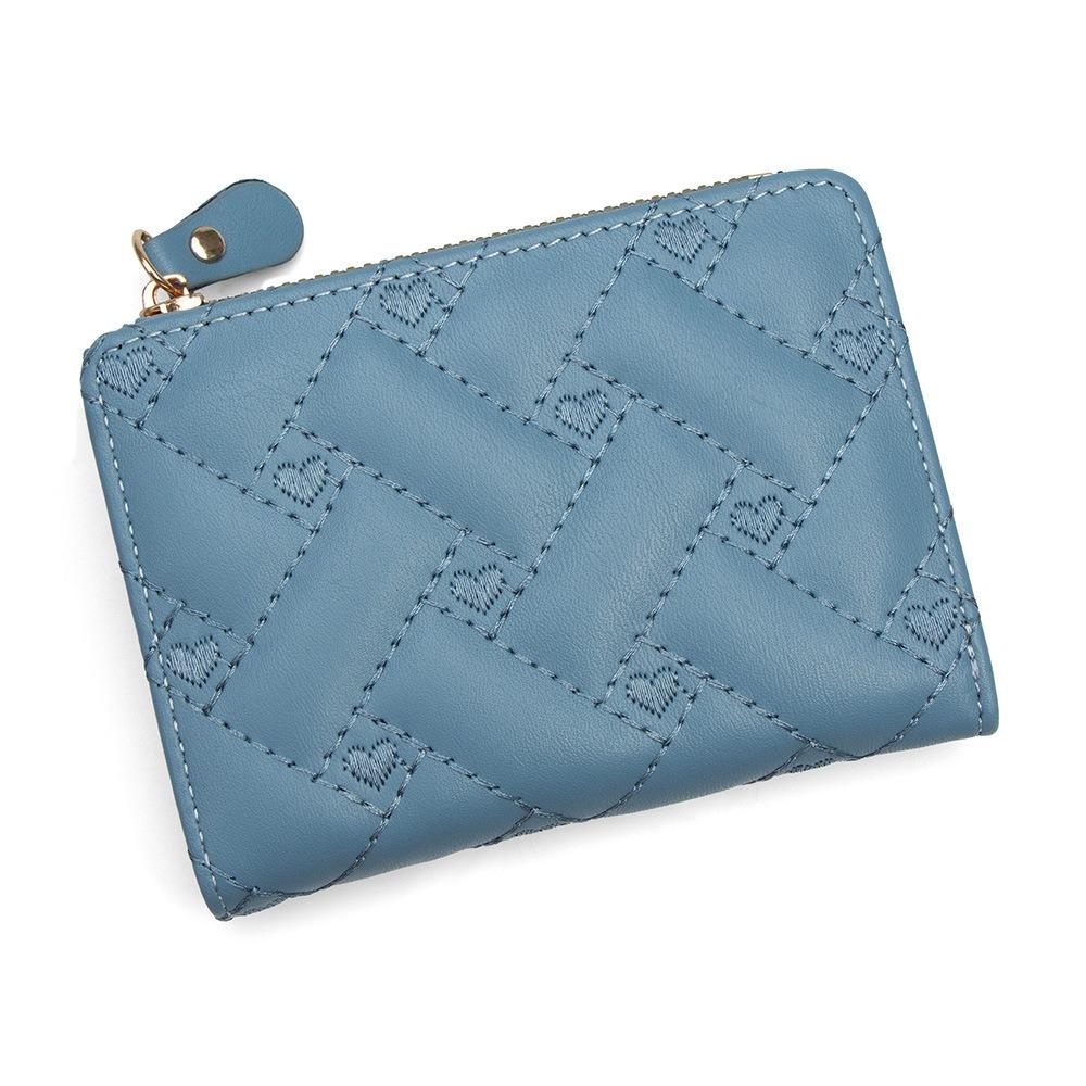 Fashion Short Style Love Embroidered Wallet PU with Zipper Card Bag Simple Design Buckle Detail ID Bag Women