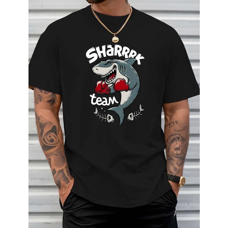 European Size Team Shark New Summer Outdoor Men s Short-sleeved T-shirt Summer Fashion Trend Top Printed Men s Bottoming Shirt S чёрный