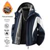 Unisex Plus Samt Verdickt Amerikanischer Stil Color-Block Kapuzen-Windbreaker, Große Größe, Lockere Passform, Outdoor Arbeitskleidung, Warmer Mantel