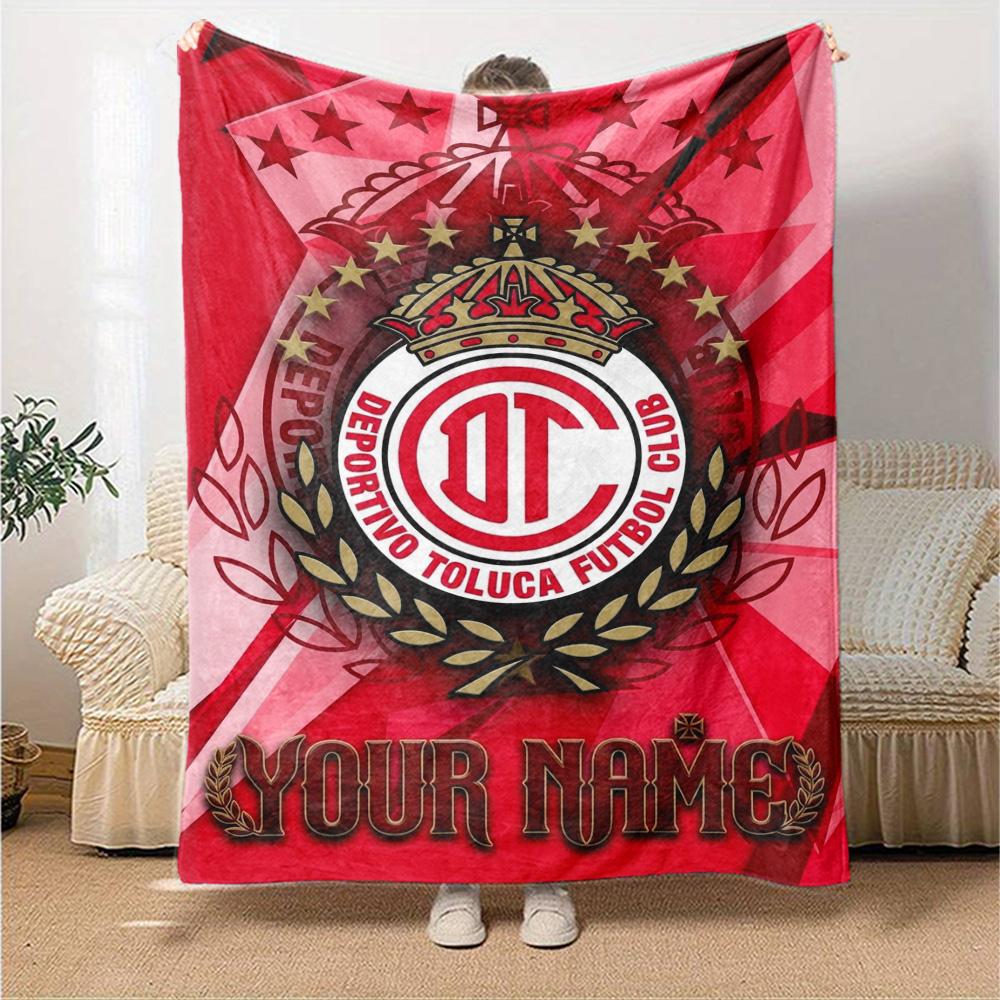 Name Custom Deportivo Toluca FC Print Flannel Blanket High Quality Warm Comfortable Cover for All Seasons Perfect for Gifts Home Decor