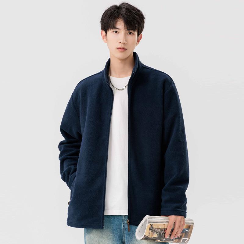 Men's new windproof warm polar fleece stand-up collar jacket trendy and versatile casual fashion jacket with a top underneath
